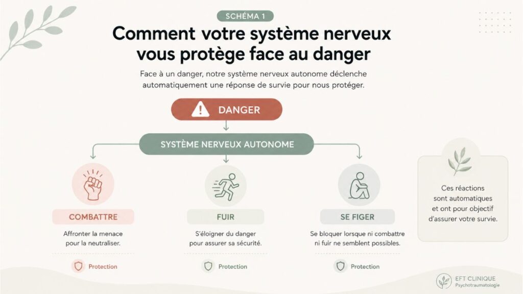 Schéma explicatif du système nerveux autonome : combattre, fuir, se figer.