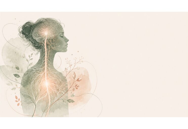 "Illustration d’une silhouette symbolisant le système nerveux et la mémoire traumatique dans des tons apaisants."